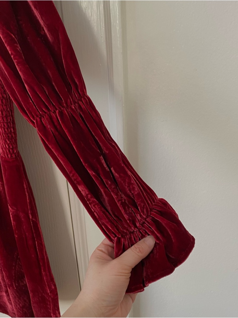 $278 Reformation Albi Burgundy Velvet Velour Silk Puff Sleeves Mini Dress Size M - Picture 8 of 14